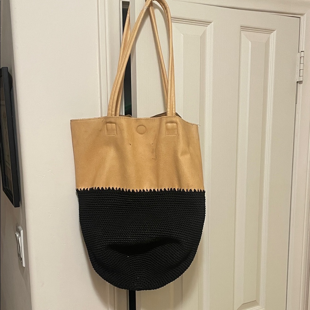 Free People Tan and Black Textured Tote